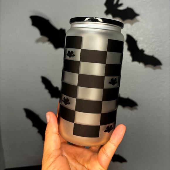 Retro Checkered Mickey Bats 16oz Glass Cup - Picture 1 of 1